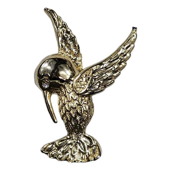 Unbranded Jewelry - Vintage Gold Tone Hummingbird Bird Brooch Pin with Rhinestone Accents Jewelry